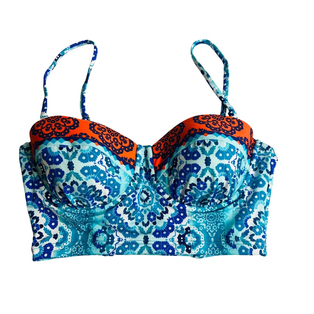 La Blanca Bikini Top Sz 6 Blue Orange Medallion Underwire LB71A72 Bustier NWT